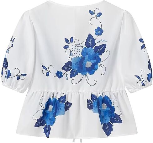 Women Tie Front Y2K Babydoll Tops Summer Puff Short Sleeve Cute Ruffle Floral Shirts Going Out Trendy Tops Blouse in Kuwait