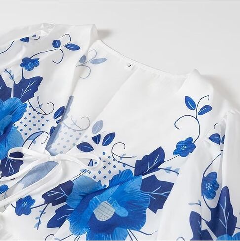 Women Tie Front Y2K Babydoll Tops Summer Puff Short Sleeve Cute Ruffle Floral Shirts Going Out Trendy Tops Blouse in Kuwait