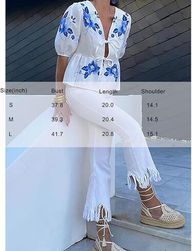 Women Tie Front Y2K Babydoll Tops Summer Puff Short Sleeve Cute Ruffle Floral Shirts Going Out Trendy Tops Blouse in Kuwait