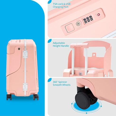 حقيبة سفر مقاس 20 بوصة مع مقعد قابل للطي، حقيبة حمل أمامية مفتوحة مع منفذ USB-C وقفل TSA وعجلات دوارة 360 درجة، للسفر، أسود in Kuwait