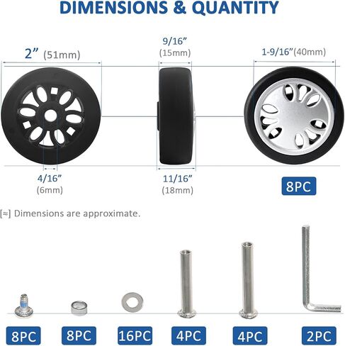 Luggage Replacement Spinner Wheels - TPU Rubber Roller with Snap-on Center Cap Lightweight Smooth for Travel Trolley, Spinner Suitcase, Wheel Bags,Carry on (2inch,8Pcs) in Saudi Arabia