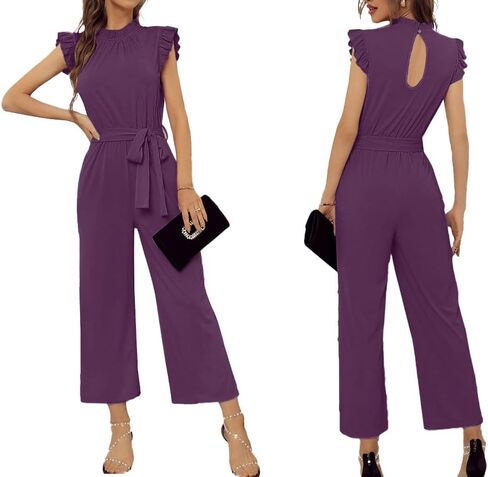 SheKiss 2026 Summer Jumpsuits for Womens Dressy Casual Wide Leg Elegant High Neck Purple Jumper in Saudi Arabia