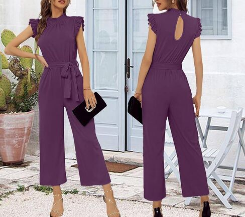 SheKiss 2026 Summer Jumpsuits for Womens Dressy Casual Wide Leg Elegant High Neck Purple Jumper in Saudi Arabia