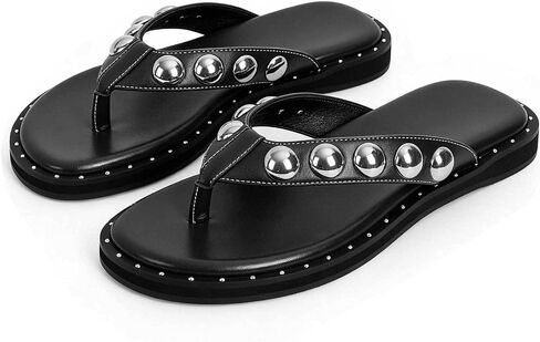 ZJGZF Studded Thong Sandals Womens Flip Flop Slides Round Toe Summer sandal Slip On Comfortable Slipper Shoes Black Shoes in Saudi Arabia