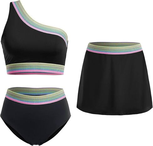 Daci 3 Piece Bikini Sets for Women - High Waisted Swimsuits with Skirt One Shoulder Bathing Suit 2026 in Kuwait