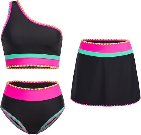 Daci 3 Piece Bikini Sets for Women - High Waisted Swimsuits with Skirt One Shoulder Bathing Suit 2026 in Kuwait