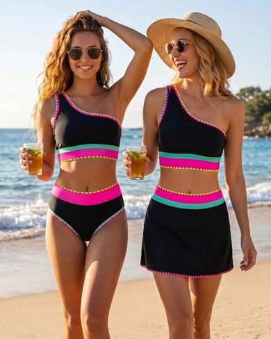 Daci 3 Piece Bikini Sets for Women - High Waisted Swimsuits with Skirt One Shoulder Bathing Suit 2026 in Kuwait