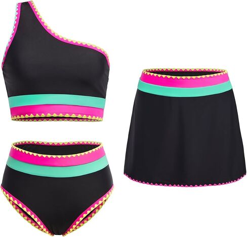 Daci 3 Piece Bikini Sets for Women - High Waisted Swimsuits with Skirt One Shoulder Bathing Suit 2026 in Kuwait