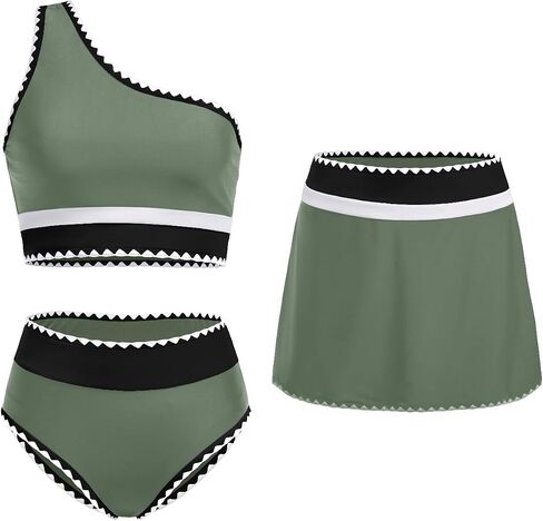 Daci 3 Piece Bikini Sets for Women - High Waisted Swimsuits with Skirt One Shoulder Bathing Suit 2026 in Kuwait