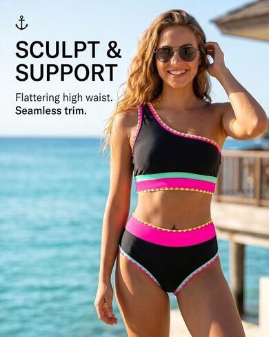 Daci 3 Piece Bikini Sets for Women - High Waisted Swimsuits with Skirt One Shoulder Bathing Suit 2026 in Kuwait