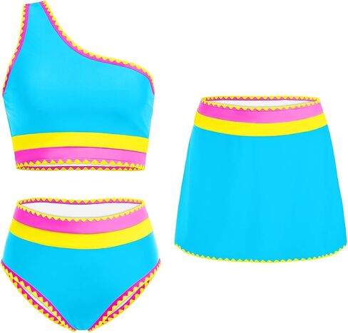 Daci 3 Piece Bikini Sets for Women - High Waisted Swimsuits with Skirt One Shoulder Bathing Suit 2026 in Kuwait