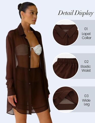 Gihuo 2 Piece Womens Swimsuit Bikini Coverup Summer Beach Outfits Sheer Button Up Blouse Mesh Lounge Set in Kuwait