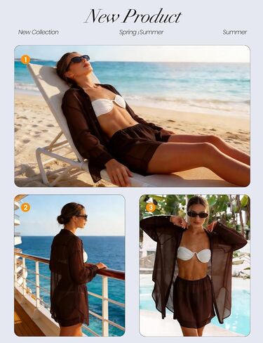 Gihuo 2 Piece Womens Swimsuit Bikini Coverup Summer Beach Outfits Sheer Button Up Blouse Mesh Lounge Set in Kuwait
