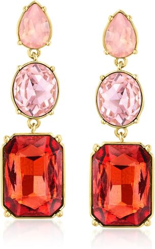 Ross-Simons 14kt Yellow Gold-Plated Drop Earrings With Simulated Tonal Pink and Red Gemstones in Saudi Arabia