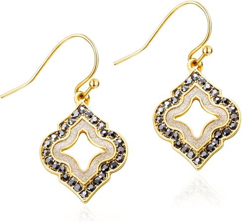 Gold Dangle Earrings: Black Diamond Drop Dainty Rhombus Bohemian Fashion Jewelry for Women in Saudi Arabia