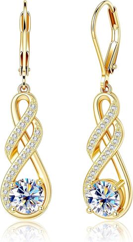 Moissanite Dangle Earrings, Silver Infinity Drop Earrings for Women, 14K Gold Plated Hypoallergenic Leverback Earring, 2ct D Color VVS1 Round Cut Lab Created Diamond Dangling Jewelry Gifts in Saudi Arabia