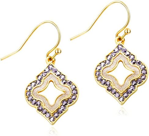 Gold Dangle Earrings: Black Diamond Drop Dainty Rhombus Bohemian Fashion Jewelry for Women in Saudi Arabia