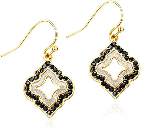 Gold Dangle Earrings: Black Diamond Drop Dainty Rhombus Bohemian Fashion Jewelry for Women in Saudi Arabia