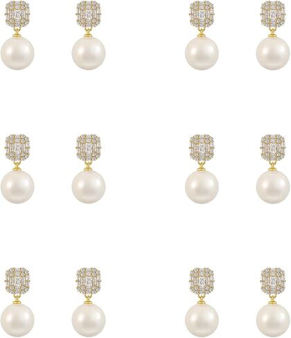 Large Faux Pearl Crystal Bridesmaid Earrings Set for Women | 6Pairs,white,jewelry,big,round,vintage,retro,unique,formal,guest,bridal,engagement,dangle,dangling,drop,fashion,wedding,gift in Kuwait