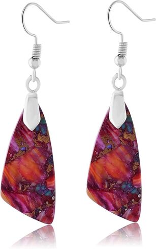 Natural Pink Copper Turquoise Fancy Gemstone Boho Dangle Earrrings for Women Trendy Fishhook Sterling Silver Earrings for Her in Kuwait