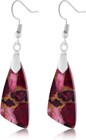 Natural Pink Copper Turquoise Fancy Gemstone Boho Dangle Earrrings for Women Trendy Fishhook Sterling Silver Earrings for Her in Kuwait