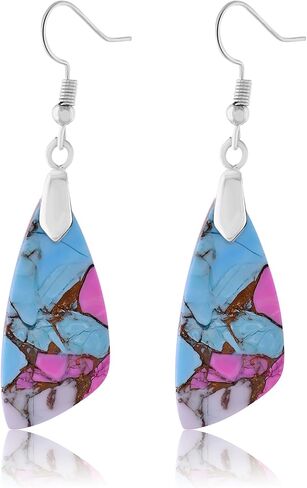 Natural Pink Copper Turquoise Fancy Gemstone Boho Dangle Earrrings for Women Trendy Fishhook Sterling Silver Earrings for Her in Kuwait