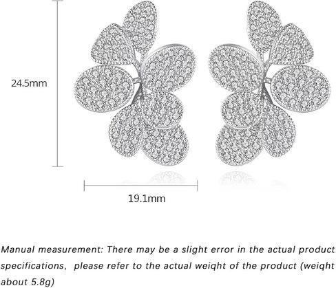 Silver Cubic Zirconia Flower Earrings for Women，Statement Leaf Jewelry Gift for Wedding Prom Party in Saudi Arabia