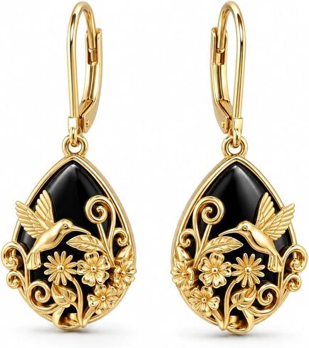 Black Onyx Earrings 14K Gold Plated Filigree Drop Drip Earrings Vintage Boho Teardrop Earrings Jewelry Gifts for Women Girls in Saudi Arabia