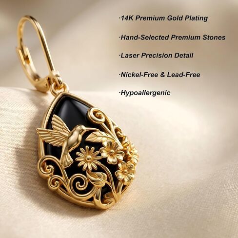 Black Onyx Earrings 14K Gold Plated Filigree Drop Drip Earrings Vintage Boho Teardrop Earrings Jewelry Gifts for Women Girls in Saudi Arabia