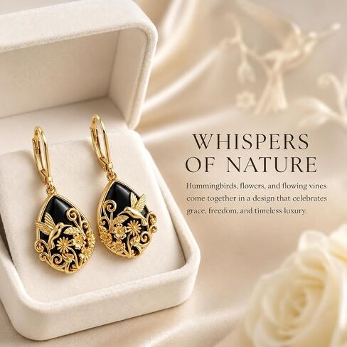 Black Onyx Earrings 14K Gold Plated Filigree Drop Drip Earrings Vintage Boho Teardrop Earrings Jewelry Gifts for Women Girls in Saudi Arabia