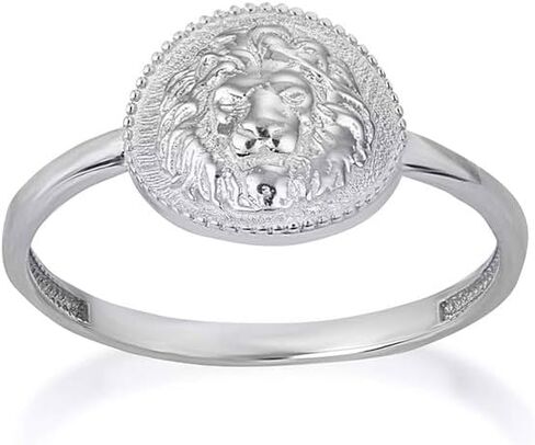 Claddagh Gold .925 Sterling Silver Beaded Lion Symbol Of Strength & Courage Medallion Ring in Saudi Arabia