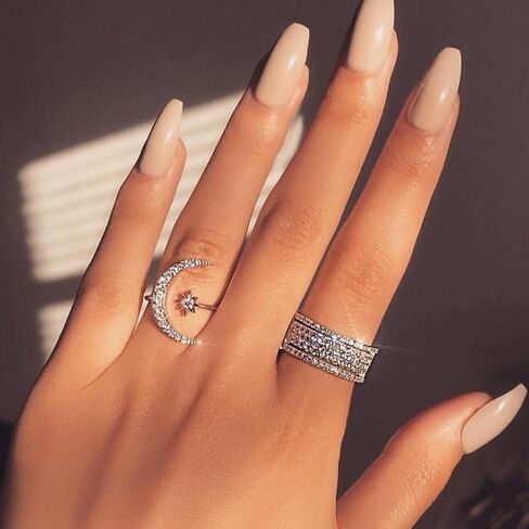 1PC Star and Moon Adjustable Rings, Open Ring Moon and Star Open Band Ring, Adjustable Ring Jewelry for Women in Kuwait