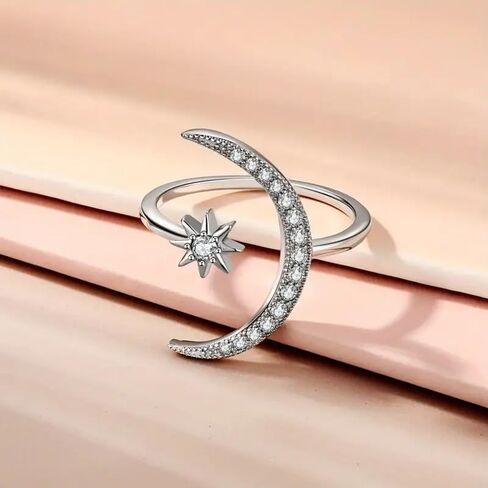 1PC Star and Moon Adjustable Rings, Open Ring Moon and Star Open Band Ring, Adjustable Ring Jewelry for Women in Kuwait