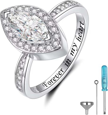 Sterling Silver Cremation Urn Ring Hold Loved Ones or Pets Ashes Bling CZ Memorial Rings Band Forever in My Heart Rings Keepsake Jewelry Gifts for Women in Saudi Arabia