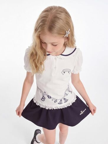 Girls Sailor Collar Blouse White Short Sleeve Top Cute Nautical Ruffle Trim Shirt Summer Outfit for 6-16Y in Saudi Arabia