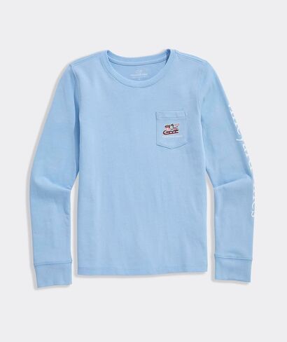 تي شيرت Vineyard Vines للفتيات ذو أكمام طويلة للجيب على شكل حوت متزلج للفتيات in Kuwait