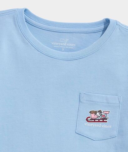 تي شيرت Vineyard Vines للفتيات ذو أكمام طويلة للجيب على شكل حوت متزلج للفتيات in Kuwait