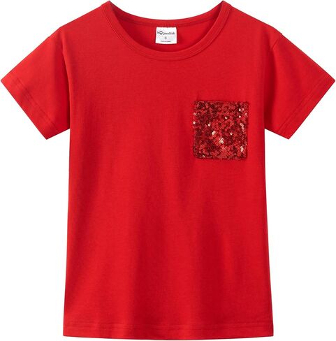 Noomelfish Girls Short Sleeve Sequin Pocket T-Shirts Casual Cotton Tee Tops Blouse (4-12 Years) in Kuwait