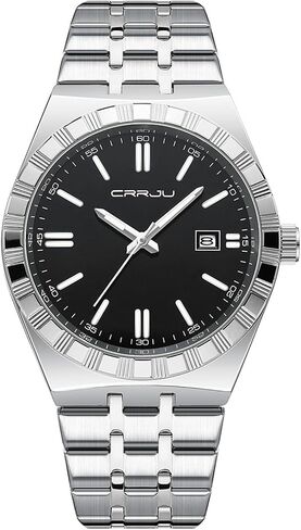 CRRJU Watches for Men,Fashion Luxury Luminous Analog Quartz Wristwatches,Business Man Calendar Watches Silver in Saudi Arabia