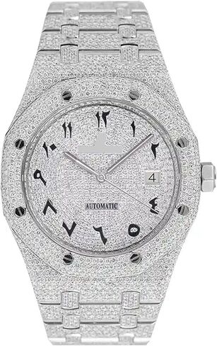 Luxury Automatic Moissanite Diamond Watch for Men – Full Iced-Out Arabic Dial, Stainless Steel Band, Luminous Hands, Luxury Wristwatch in Saudi Arabia