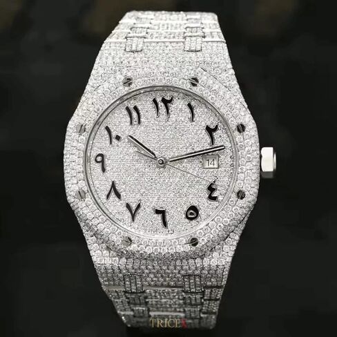 Luxury Automatic Moissanite Diamond Watch for Men – Full Iced-Out Arabic Dial, Stainless Steel Band, Luminous Hands, Luxury Wristwatch in Saudi Arabia