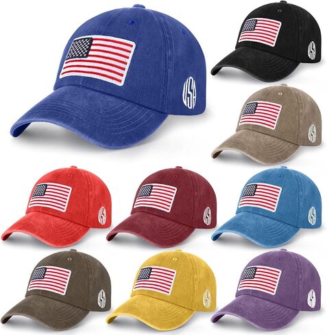 Tarpop 9 PCS American Flag Baseball Cap مطرزة قابلة للتعديل في الولايات المتحدة الأمريكية قبعة الرابع من يوليو. in Kuwait