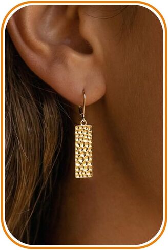 Dangle Earrings for Women - 14K Gold/White Gold Plated Hammered Texture Drop Dangle Earrings for Women with Leverback Closure Lightweight Minimalist Earrings in Saudi Arabia