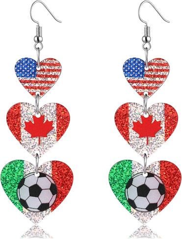 Soccer Earrings 2026 World Soccer Cup USA Mexico Canada Flag Heart Drop Dangle Earrings Sports Fan Jewelry Gifts in Saudi Arabia