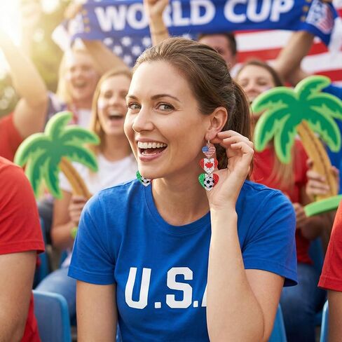 Soccer Earrings 2026 World Soccer Cup USA Mexico Canada Flag Heart Drop Dangle Earrings Sports Fan Jewelry Gifts in Saudi Arabia