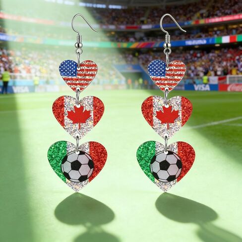 Soccer Earrings 2026 World Soccer Cup USA Mexico Canada Flag Heart Drop Dangle Earrings Sports Fan Jewelry Gifts in Saudi Arabia