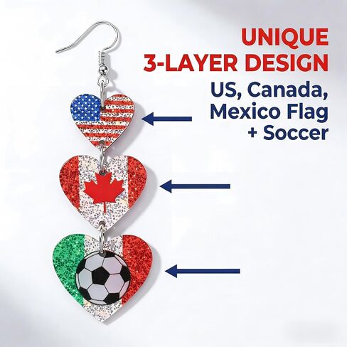 Soccer Earrings 2026 World Soccer Cup USA Mexico Canada Flag Heart Drop Dangle Earrings Sports Fan Jewelry Gifts in Saudi Arabia