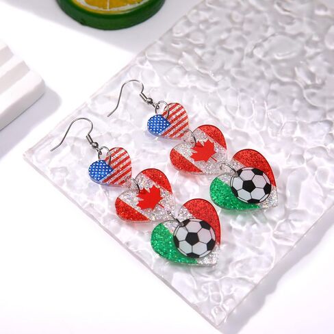 Soccer Earrings 2026 World Soccer Cup USA Mexico Canada Flag Heart Drop Dangle Earrings Sports Fan Jewelry Gifts in Saudi Arabia
