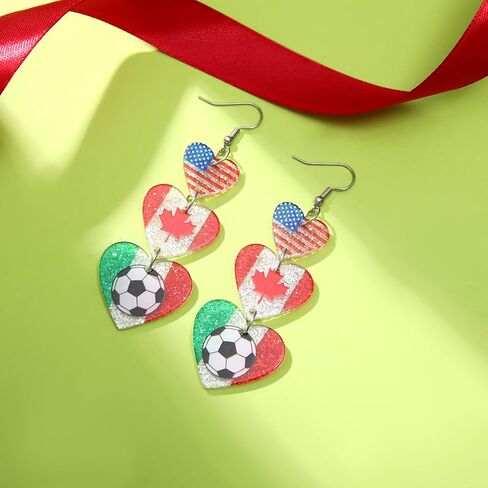 Soccer Earrings 2026 World Soccer Cup USA Mexico Canada Flag Heart Drop Dangle Earrings Sports Fan Jewelry Gifts in Saudi Arabia