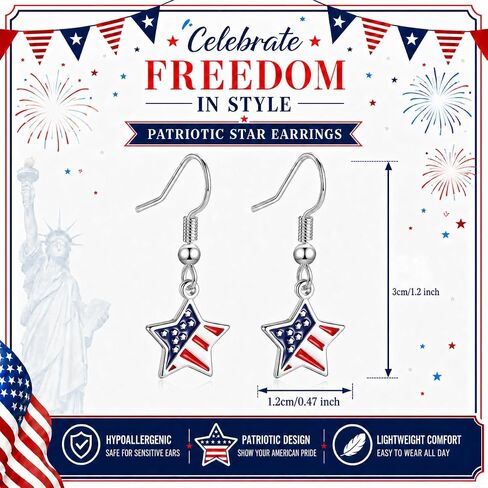 4th of July Earrings for Women- Patriotic Red White and Blue American Flag Star Dangle Jewelry, Fourth of July Outfits Accessories Gifts in Saudi Arabia
